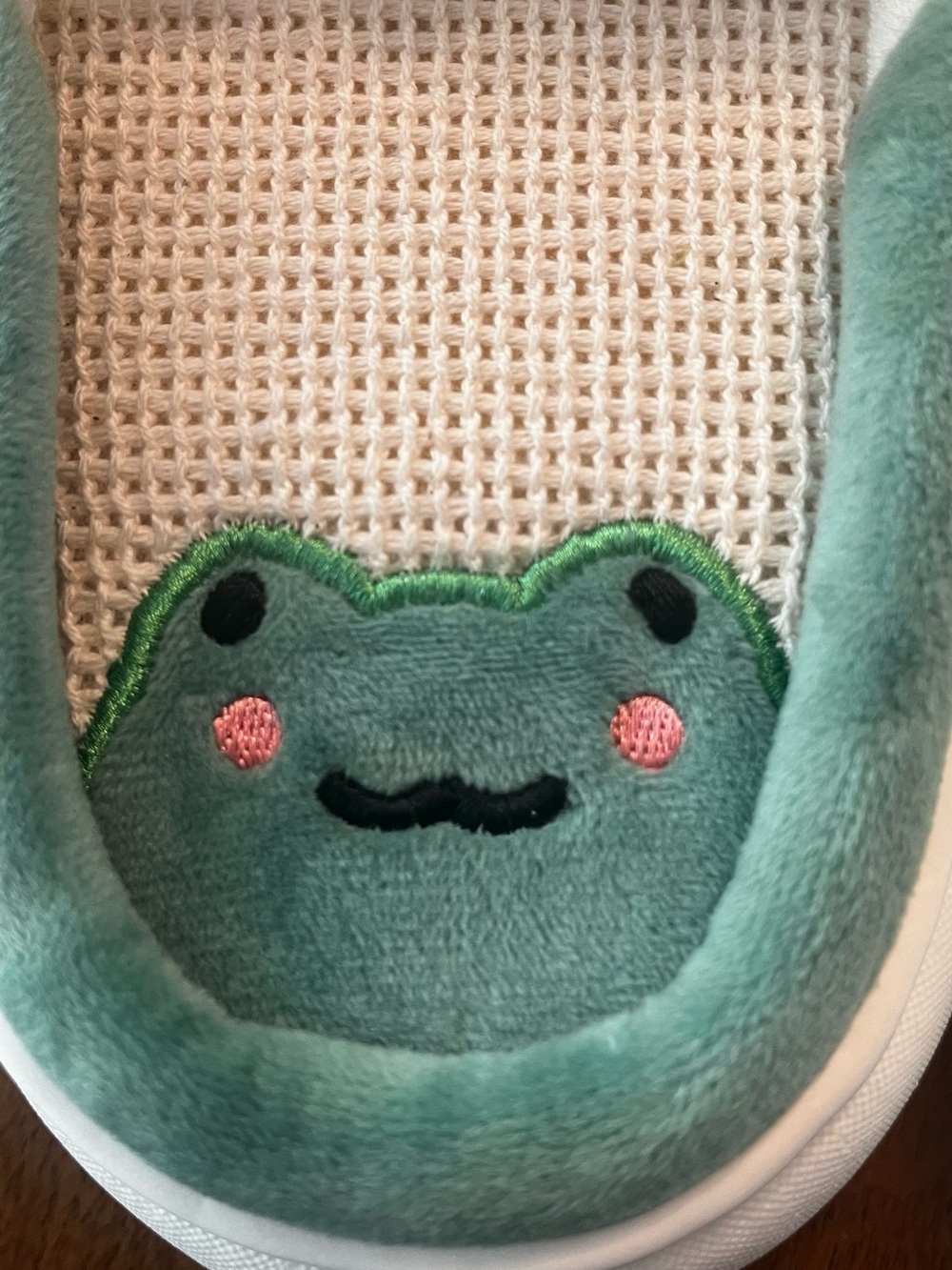 Cream and Green Frog Slide Slippers size 8.5 - Picture 6 of 6